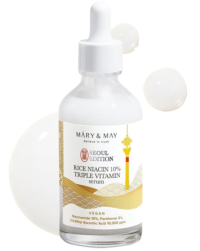 Mary&May SEOUL EDITION Rice Niacinamide 10% Triple Vitamin Serum - Korean Radiance Serum for Even Skin Tone and Healthy Glow - Niacinamide, and Vitamins - Fragrance-Free, Cruelty-Free, 2.7 fl.oz.