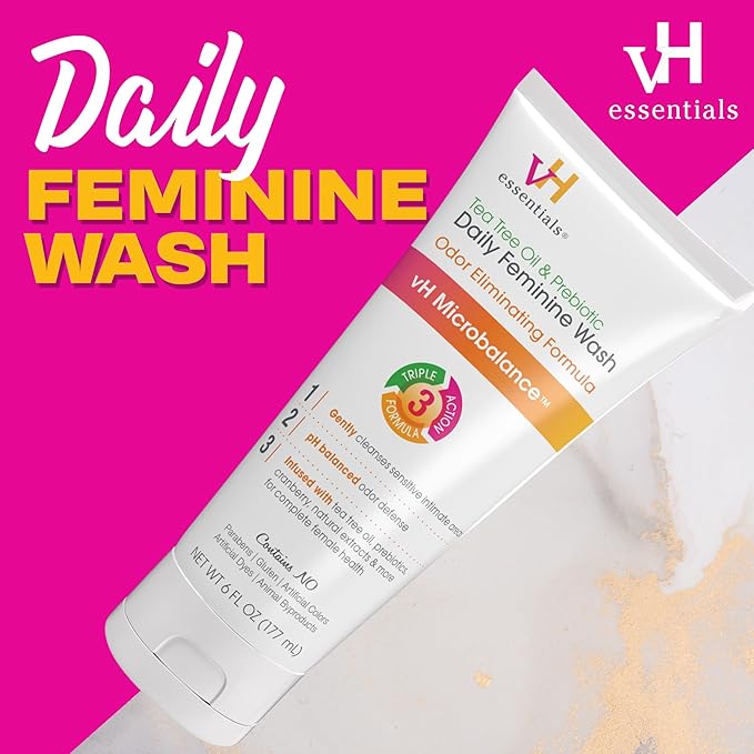 T.N. Dickinson's 16 oz 100% Natural Witch Hazel Moisturizing Astringent & vH Essentials 6 Fl Oz Tea Tree Oil & Prebiotic Feminine Wash