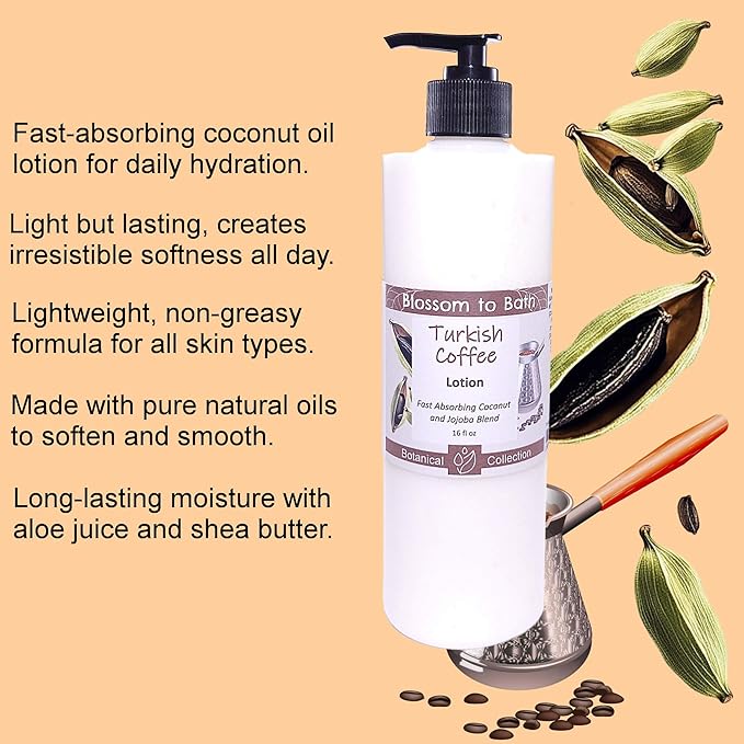 Blossom to Bath Turkish Coffee Lotion (16 ounce) - Natural Fragrance - Absorbs Quickly with a Sweetly Rich And Spicy Scent