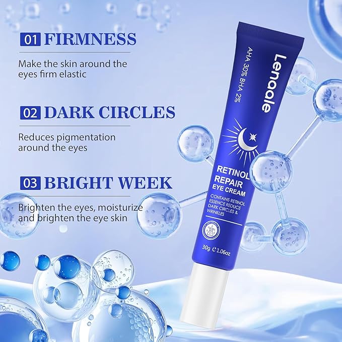 Retinol Eye Cream, Hydrating Under Eye Care Daily Wrinkle Cream, Infused with AHA30% to Smooth and Hydrate Skin, Eye Crea for Dark Circles Treatments, Reduce Under Eye Bags, Smooth Wrinkles (1.06 Oz)