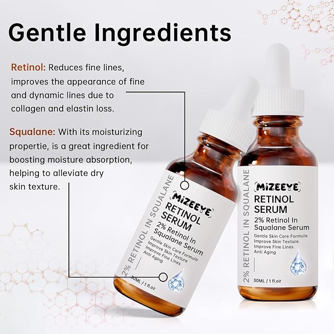 Retinol 2% in Squalane Serum For Face, 30ML Anti Aging Retinol Serum For Fine Lines & Acne, Dry Skin, Moisturizing.