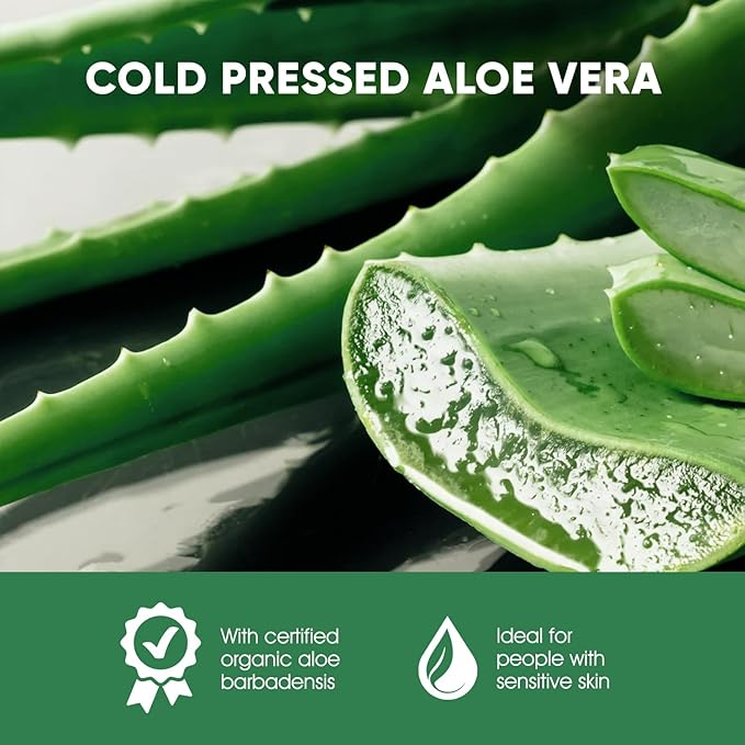 Aloe Vera Gel With Cold Pressed Aloe Vera - Pure Sunburn Relief, Bug Bites, Small Cuts - Soothing Moisturizer Lotion For Face, Hair and Body - 10 Fl Oz