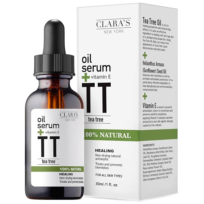 Clara's New York Tea Tree & Vitamin E Facial Oil Serum – Lightweight, Hydrating, Calming Skin for All Types – 30ml / 1 Fl Oz