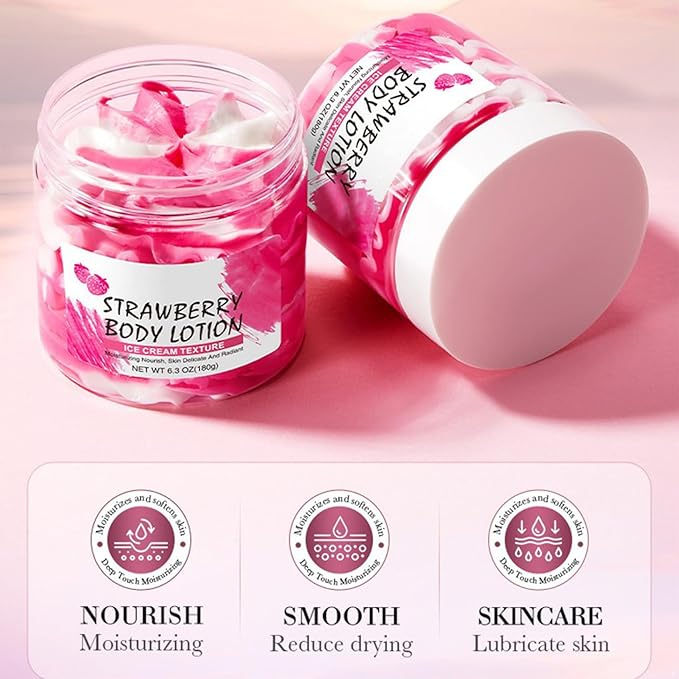 Plant-Based Body Lotion 180g – Light Scent, Non-Greasy Feel, Smooth Application for Daily Care Strawberry One Size