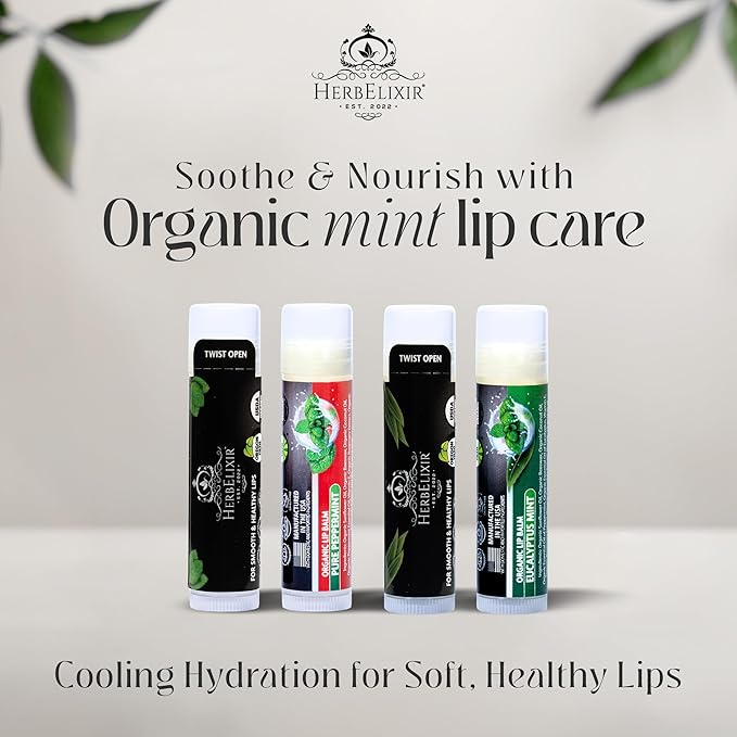 Organic Lip Balm Chapstick Bulk 4 Pack – Peppermint & Eucalyptus Mint – Natural Beeswax Lip Balm – Moisturizer for Very Dry, Chapped Lips