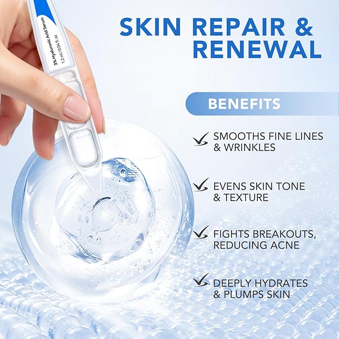 3% Hyaluronic Acid Serum Ultra-Hydrating Vials,Hyaluronic Acid, Hyaluronic Acids for Face Serum for Women Anti Aging Single-Use Tubes Vials(1 Box of 30)