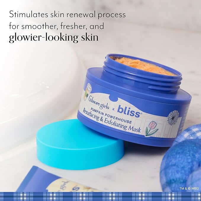 Bliss Gilmore Girls x Pumpkin Powerhouse Resurfacing & Exfoliating Pumpkin and AHA Facial Mask with Plaid Spa Headband