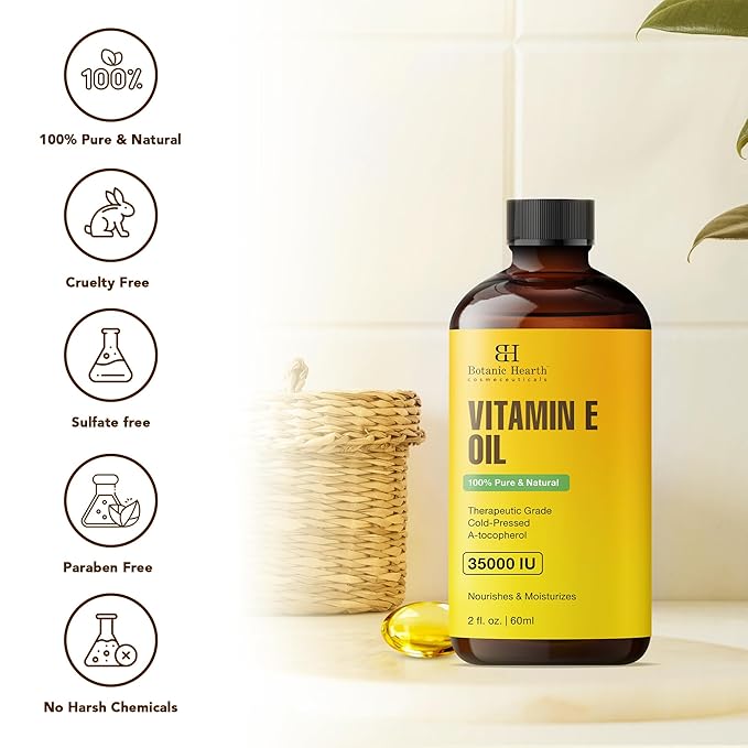 Botanic Hearth Vitamin E Oil 2 Fl Oz (2pack) |100% Pure and Natural- Cold Pressed & Hexane Free Natural Hair Growth Oil for Eyelashes, Eyebrows, Skin, Body, Face, Nails & Scalp