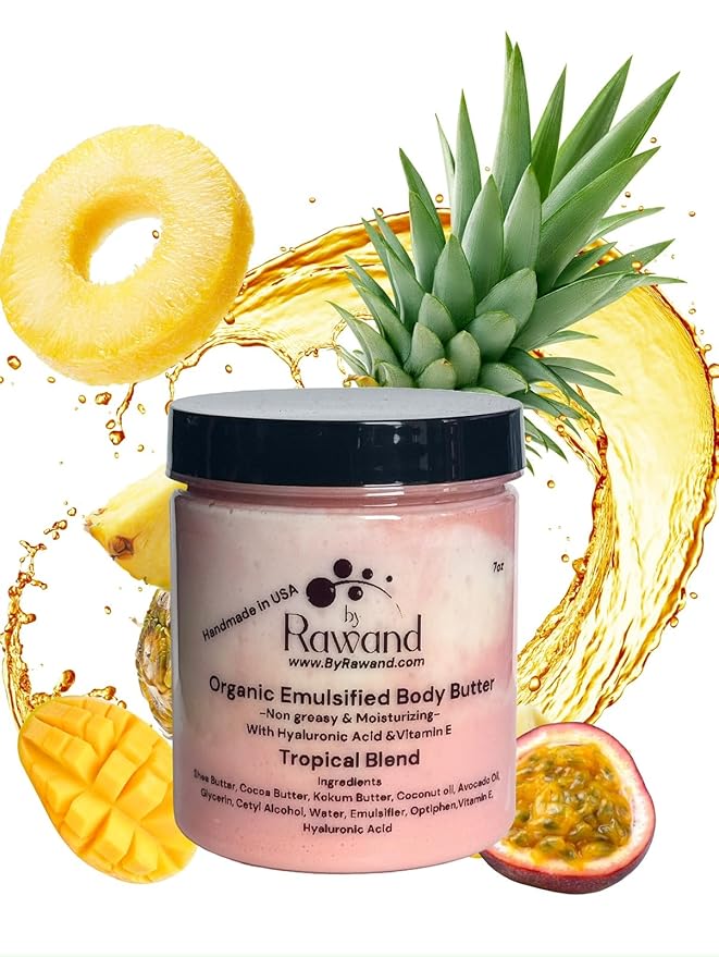 Handmade Mangos, Passionfruit & Pineapple scented Emulsified Body butter with Shea, Kokum & Cocoa butter based with natural oils - non greasy, moisturizing & Rich (Tropical Blend)