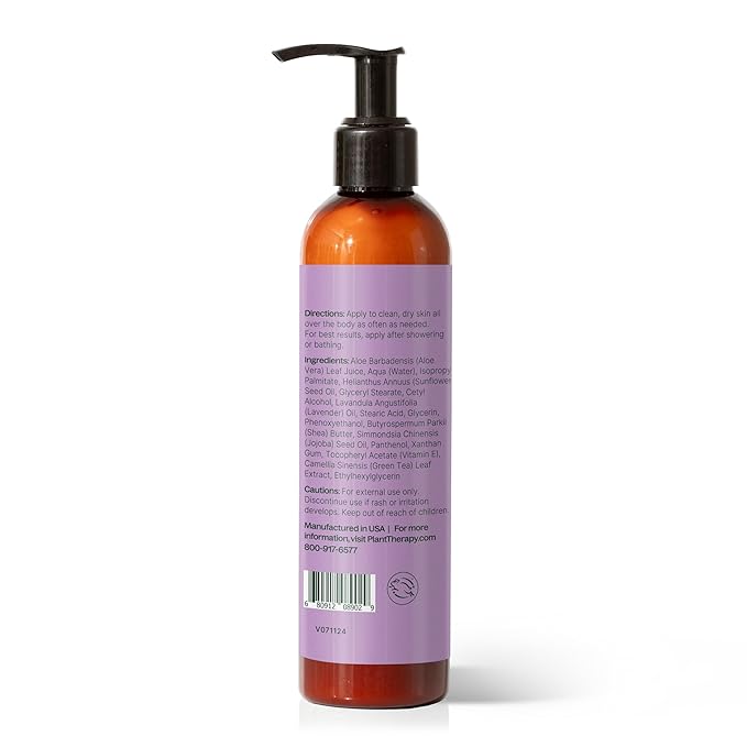 Plant Therapy Lavender Body Lotion with Aloe and Shea, Hydrate and Nourish Skin with Botanical Ingredients, 8 oz