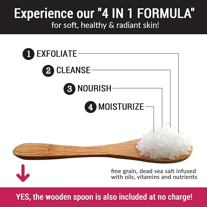 pureSCRUBS Premium Coconut Body Scrub Set - Large 16oz Dead Sea Salt Body Scrub With Infused Essential Oils & Nutrients, Includes Wooden Spoon, Loofah & Oatmeal Exfoliating Bar Soap