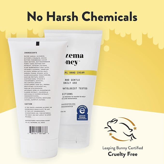 ECZEMA HONEY Oatmeal Hand Cream - Natural Hand & Body Lotion for Eczema Rash Relief - Eczema Cream for Dry, Itchy, Sensitive, & Irritable Skin (2 Oz) (Pack of 2)