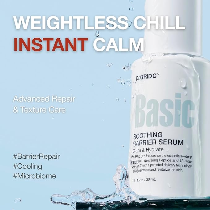 Dr.BRID C Soothing Barrier Face Serum - Instant Cooling & Calming Relief with Peptides, Cica & Microbiome, Helps Restore Barrier Resilience for Sensitive Skin, Fragrance-Free, 1.01 fl.oz.