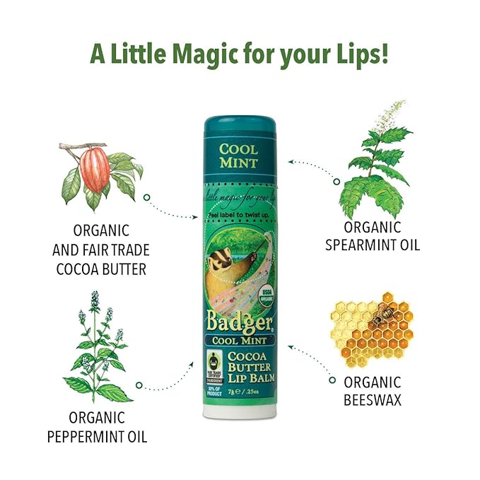 Badger Lip Balm Cool Mint, 0.25 Ounce