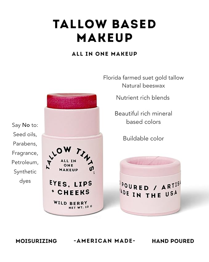 / Natural Tallow Lipstick/Tint - Buildable Natural Color (Coral Rose)