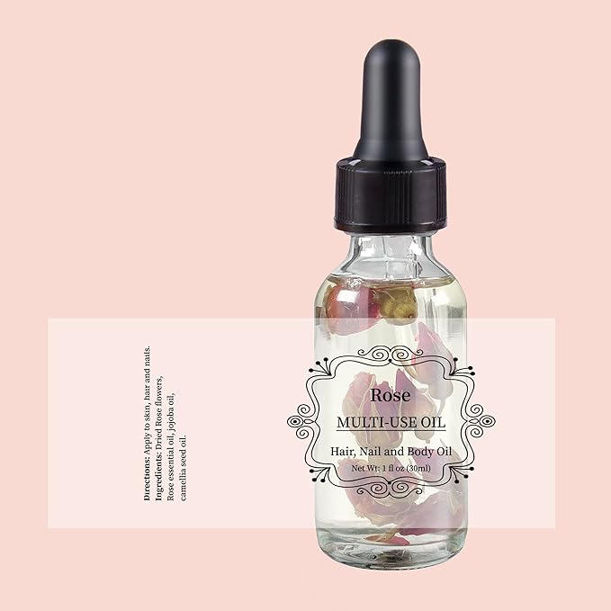 NP NATURES PHILOSOPHY Rose Multi-Use Oil, Organic Plant Fragrant Essential Oil Rose Oil for Face, Hair, Body, Nails Care and Massage - 1 Fl Oz