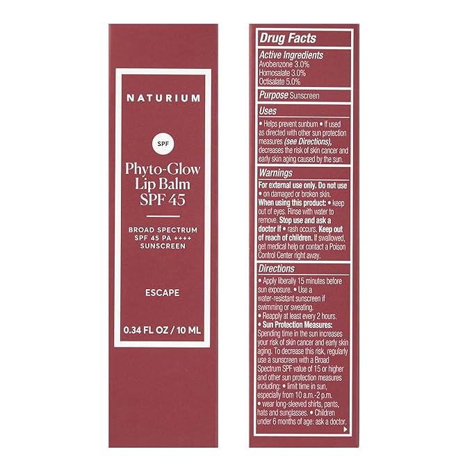 Naturium Phyto-Glow Lip Balm SPF 45 | Tinted Gloss with Broad Spectrum Sunscreen | 0.34 FL OZ / 10 mL, Escape