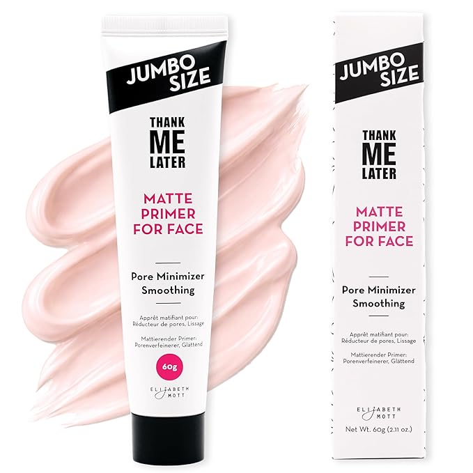 Elizabeth Mott Thank Me Later Face Primer - Mattifying Makeup Base Primer for Smooth Skin - Pore Minimizer, Smooth Fine Lines - Long-Lasting, Lightweight, Leaping Bunny Certified, Jumbo 60g (2X Size)