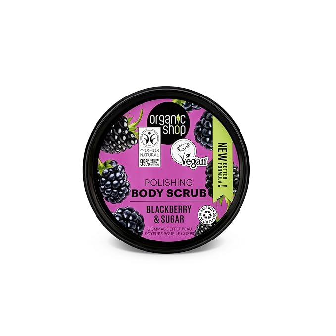 Organic Shop Blackberry & Sugar Hydrating & Exfoliating Body Scrub, 100% Vegan & Organic, Daily Exfoliant, Detox & Moisturizer, Body, Face, Hand & Foot, Intensive Care & Skin Toning. 250ml.