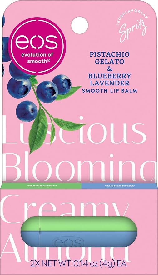 eos Limited Edition Lip Balm, Blueberry Lavender, Pistachio Gelato - Moisturizing, Hydrating Lip Balm, For Dry Lips, Shea Butter, Gift Set, Cruelty-Free, 0.14 oz, 2-Pack