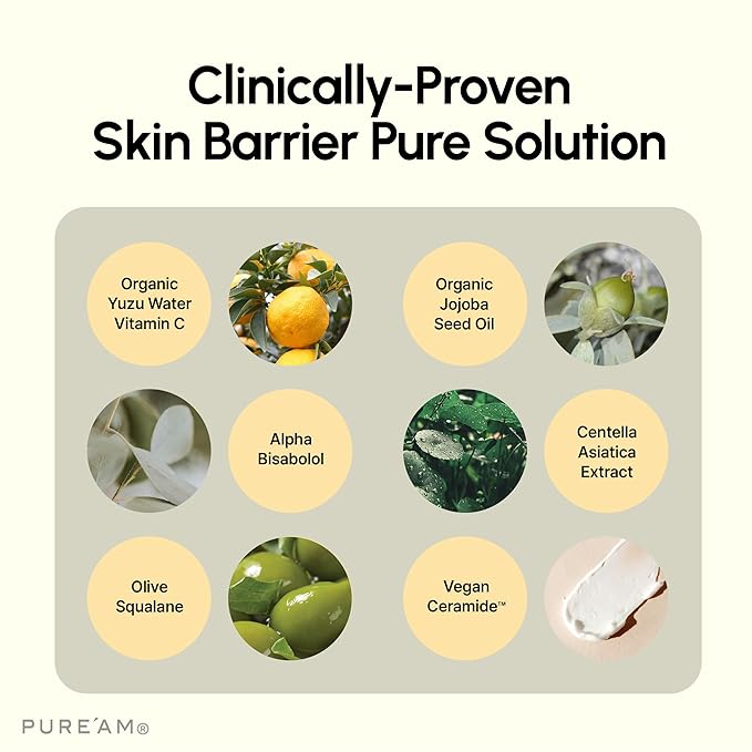 PURE'AM Korean Barrier Repair Organic Moisturizer, Ceramide Cream For Dry & Sensitive Skin, Hydrating Face Balm, Moisturizer For Acne Prone Skin, 75ml (2.5 Fl Oz)
