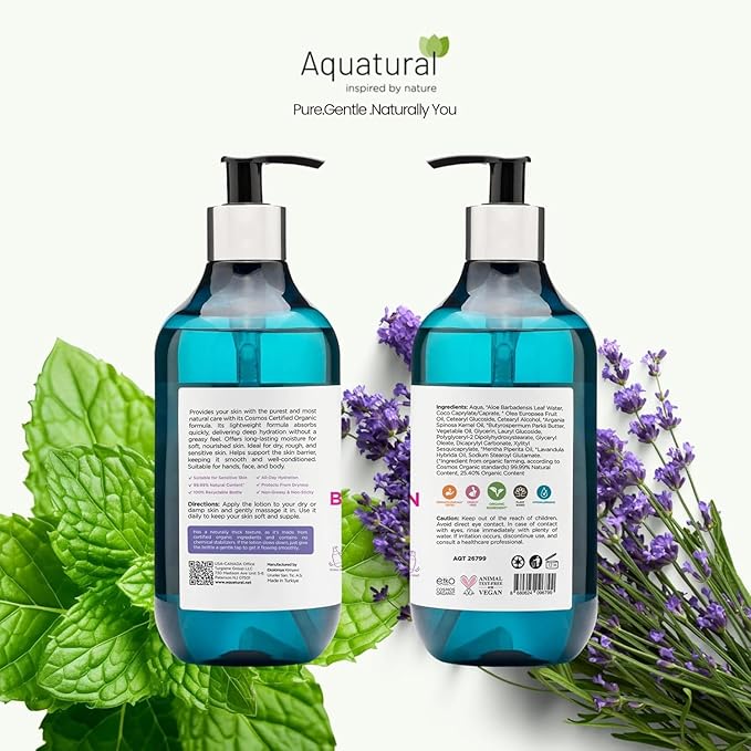 Organic Body Lotion for Women & Men, Cosmos Certified Daily Lotion, Sensitive Skin Lotion, Deep Hydration for Dry, Rough & Sensitive Skin Types, Lightweight, Lavender, Mint 33.8 Fl Oz