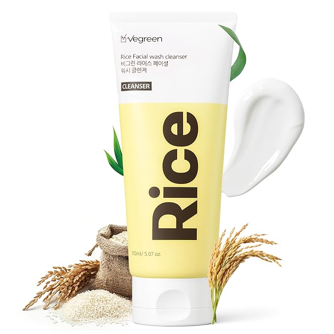 VEGREEN Rice Bran Facial Cleanser: Gentle Low pH Face Wash for Sensitive Skin - Hydrating & Brightening Korean Gel Cleanser, Fragrance-Free, Vegan Formula, 150ml (5.07 fl.oz)