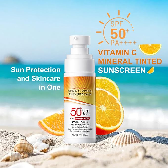 Tinted Sunscreen for Face, Hydrating Lightweight Mineral Sunscreen SPF 50+ PA+++, Non-Greasy Refreshing Tinted Moisturizer for All Skin Types, Water Resistant Travel Size Face Sunscreen, 2.11 fl oz