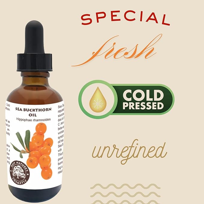 Best Nature's Cosmetics Sea Buckthorn Berry Oil – 100% Pure, Cold-Pressed & Unrefined – For Skin, Hair & Cosmetic Use – Made in Canada – 2 fl oz / 60 ml