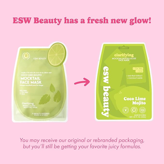 ESW Beauty Coco Lime Mojito Clarifying Face Mask - Hydrating, Revitalizing, Vegan Face Mask with Coconut Water, Lime & Tea Tree for Radiant Skin