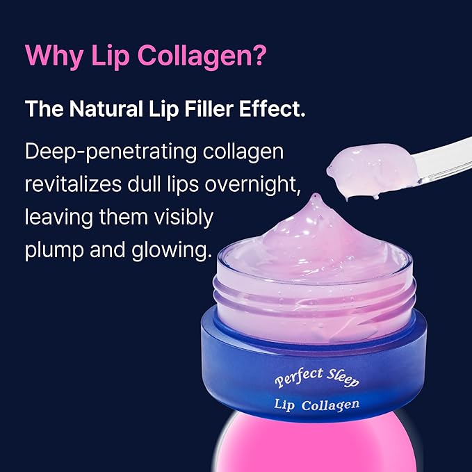 Perfect Sleep Lip Collagen 0.50fl.oz, Intensive Collagen Lip Sleeping Mask Infused with Peptides, Rice Protein & Willow Bark Extract for Overnight Plumping, Repairing & Smoothing, Korean Lip Treatment