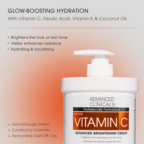 Advanced Clinicals Vitamin C Brightening Cream + Manuka Honey Body Lotion & Face Moisturizer 2pc Skincare Set For Women & Men | Body Butter Creams Help Reduce Appearance Of Dark Spots & Dry Skin, 2pc