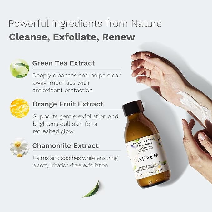APoEM Purify Tea Tree Face Scrub 2-Pack (2×150ml) – Gentle Exfoliating Facial Scrub for Blackhead Removal, Dark Spot Reduction & Pore Cleansing | Brightening, Oil Control | Natural Botanical Skincare
