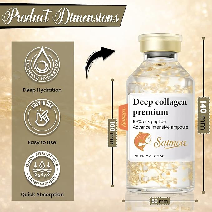 Silk Peptide Lifting Ampoule by Salmoa – Korean Anti‑Aging Serum with Collagen & 30 Peptides | Tightening, Firming, Wrinkle Repair | 72H Hydrating Peptide Complex