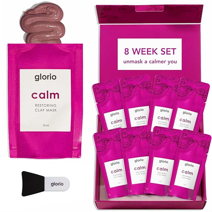 Glorio Calm Aloe Clay Masks (8 count & Applicator), for Reducing Redness & Inflamed Skin, Face Mask Skin Care for Dry, Sensitive Skin Types, Facial Care for Men & Women, Skincare Products for Face