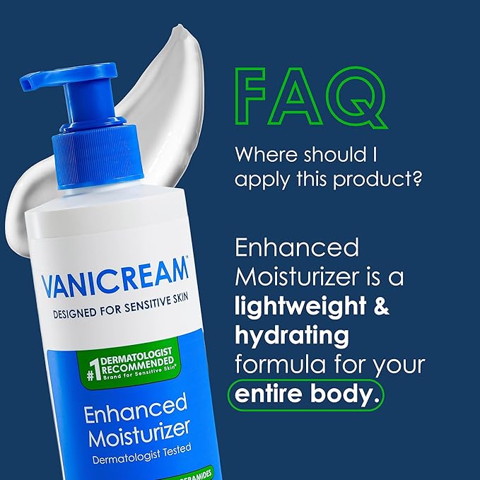 Vanicream Enhanced Moisturizer, 12 fl oz, Formulated without Common Irritants, Body Moisturizer, All-Day Hydration with Hyaluronic Acid, Glycerin & Ceramides for Sensitive Skin