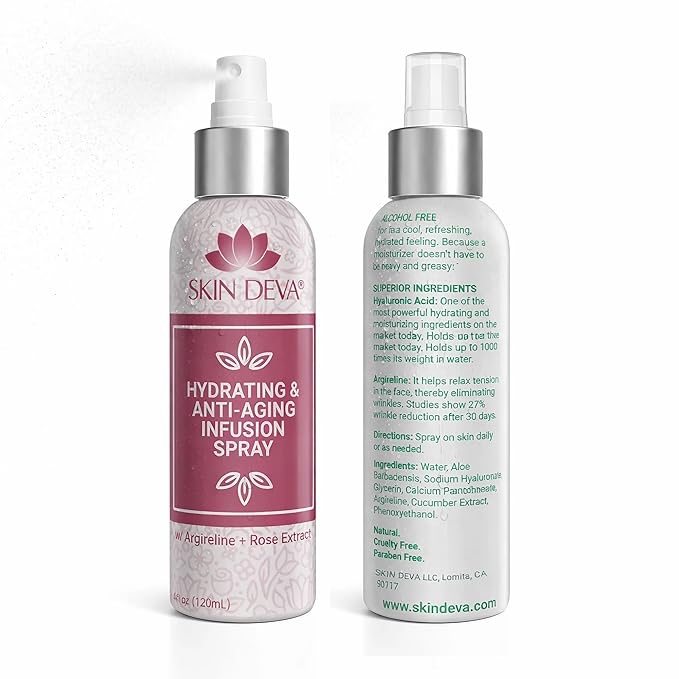 SKIN DEVA Hyaluronic Acid & Argireline Facial Spray – Hydrating Face Mist with Lavender Extract – Helps Improve the Appearance of Fine Lines – Lightweight Moisture Boost for All Skin Types (Rose)