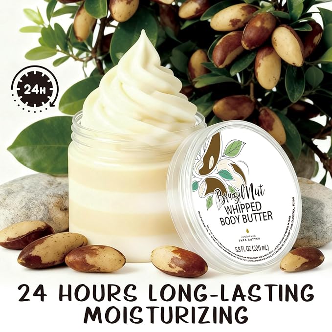 Brazil Nut Whipped Body Butter, Shea Body Butter for Women Dry Skin, Natural Brazil Nut Lotion for Body Moisturizer-Deep Moisturizing and Softening-6.8 floz(200ml)