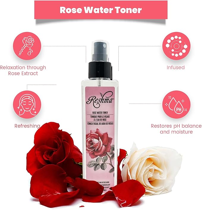 Reshma Beauty Rose Water Toner | Hydrating Mist for All Skin Types and Hair Types| Plant-Based Facial Toner |No Dye and Alcohol Free| for Daily Use and Cruelty Free, 6.76 fl oz (Pack of 1)