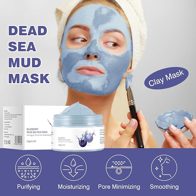 Clay Mud Face Mask for Women,Blueberry Dead Sea Mud Facial Mask Skincare,Deeping Cleansing,Oil Control,Hydrating Face Cleaning Clay Masks for All Skin Types (4.2OZ)