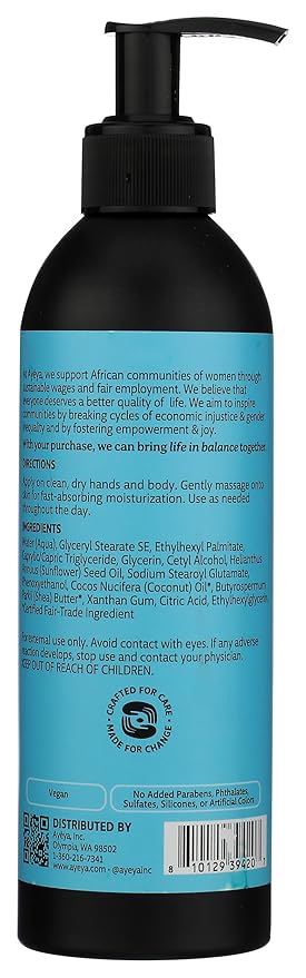 Ayeya Fragrance-Free Moisturizing Body Lotion – Gratitude – Vegan Body Moisturizer for Dry, Sensitive Skin – Unscented Daily Lotion with Shea Butter & Coconut Oil – 12 Fl Oz