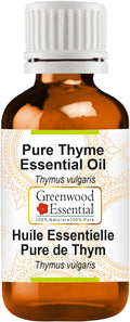 Greenwood Essential Thyme Essential Oil (Thymus vulgaris) Pure | Non-Sticky | Non-Greasy | Lightweight | Men & Women | All Skin Types | Steam Distilled 15ml (0.50 oz)