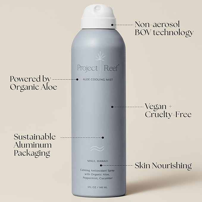 Project Reef SPF 30 Mineral Sunscreen Spray & Cooling Mist w/Aloe Vera, Peppermint, Cucumber - Non-Aerosol, Reef Safe, Sunburn Relief, No White Cast Sunscreen for All Skin Types