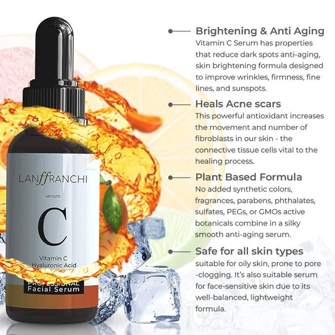 Vitamin C Face Serum with Hyaluronic Acid – Brightening & Anti-Aging Serum for Dark Spots, Acne Scars, Wrinkles & Fine Lines – Hydrating, Plant-Based, Fragrance-Free Skincare for All Skin Types (1 oz)