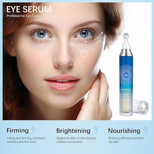 5% Caffeine Eye Serum, Anti-Aging Under Eye Roller Cream for Dark Circles Puffiness Wrinkles and Fine Lines, Korean EyeCare Cream with 360°Massage Ball, EyeBags Treatment for Men and Women