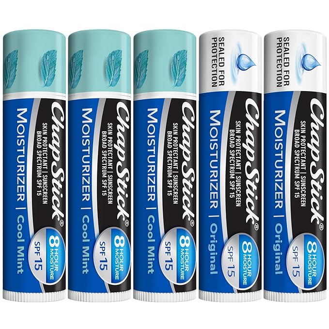 ChapStick Lip Balm Moisturizer 2-in-1 Lipcare SPF 15 Bundle – Cool Mint 3-Pack + Original 2-Pack, 0.15 Oz Ea (5 Piece Set)