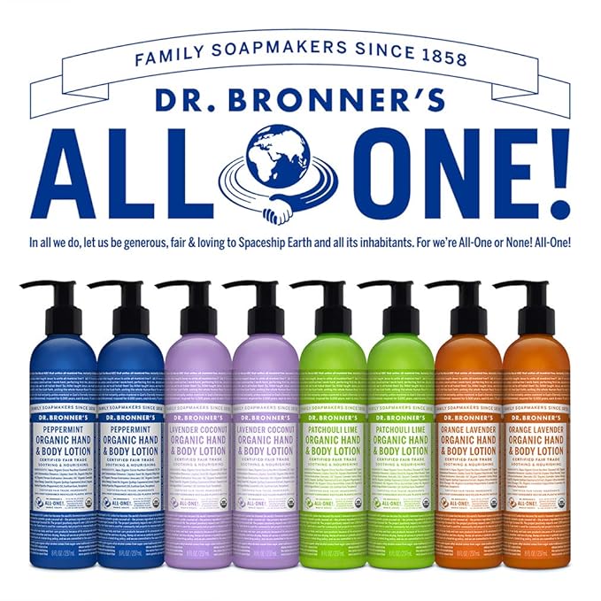 Dr. Bronner's Organic Lotion (Patchouli Lime, 8 Ounce) – Organic Moisturizer for Hands, Face & Body – Vegan, Non-GMO