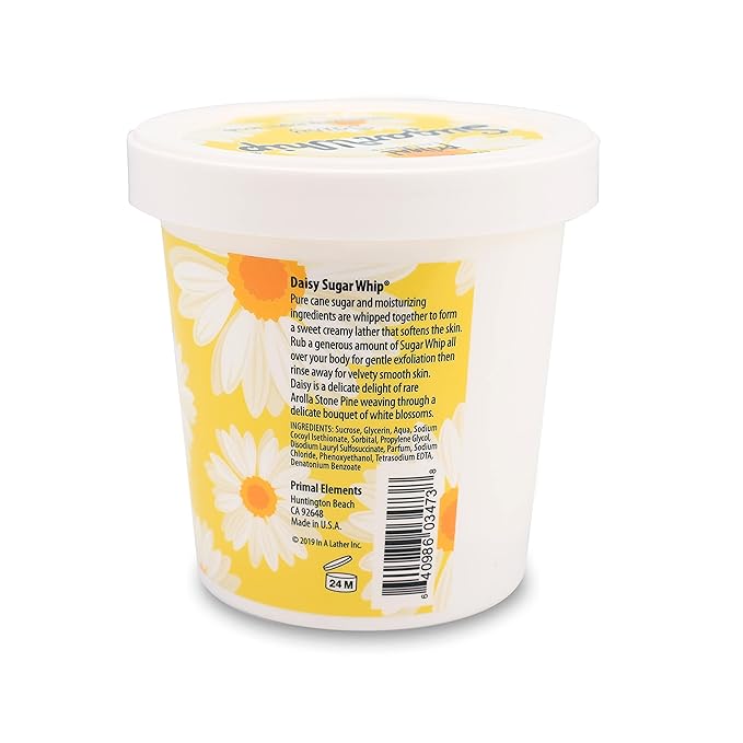 Primal Elements Sugar Scrub, Exfoliating Sugar Whip, Face and Body Cleanser, Moisturizer, Daisy, 10 oz Package