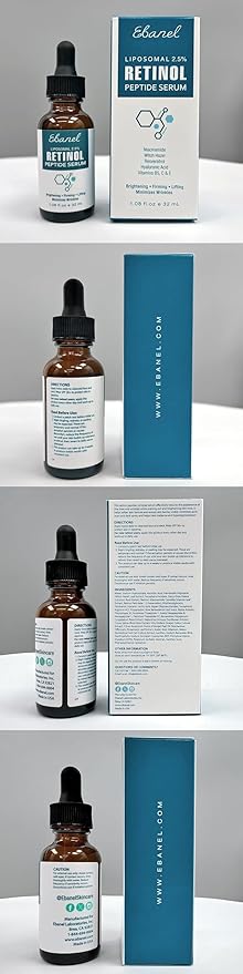 Ebanel Retinol Serum for Face with Vitamin C, Peptides & Hyaluronic Acid, Anti Aging Face Serum for Fine Lines, Uneven Skin Tone, Dark Spots & Texture, Pore Minimizer with Resveratrol & Niacinamide