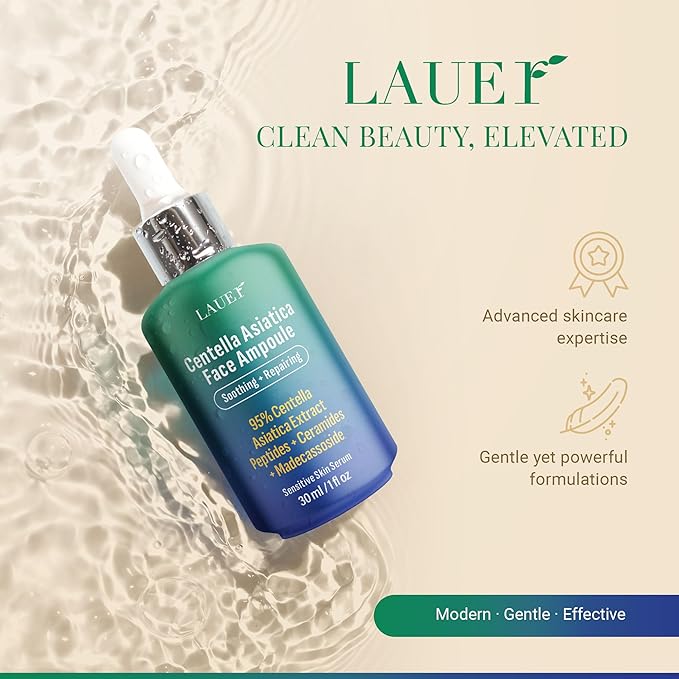 Centella Asiatica Ampoule Serum 95% Madagascar Extract Redness Relief & Barrier Repair with Peptides Ceramides & Madecassoside Soothing Hydrating Serum for Sensitive Irritated Skin 1 fl oz